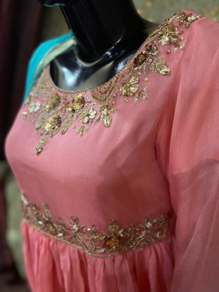 Rosewood Pink Hand-Embellished Anarkali Set
