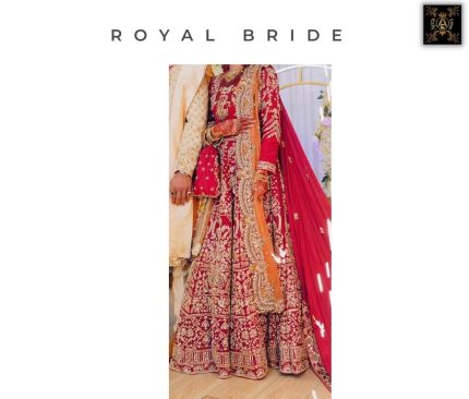 Royal Crimson & Gold Zardozi Bridal Pishwas Lehenga Set