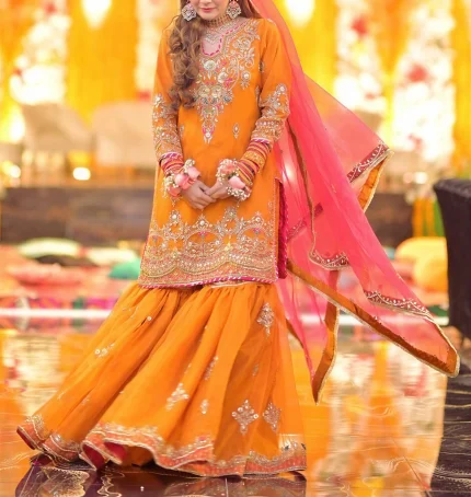 Vibrant Mustard & Pink Festive Sharara Set